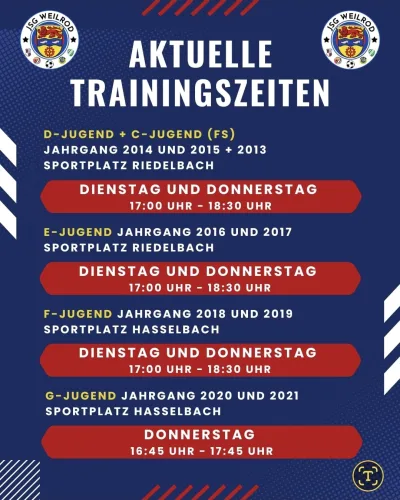 Aktuelle Trainingszeiten JSG Weilrod